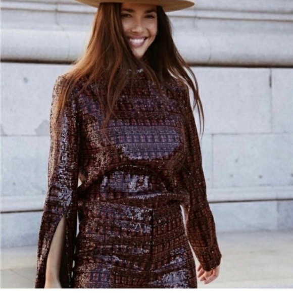 Zara Red and Black Sequin Top M NWT - Picture 1 of 8